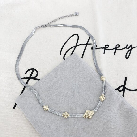 Elegant Kendra Scott Abbie Herringbone Mixed Metal Silver and Gold Necklace - Picture 1 of 4